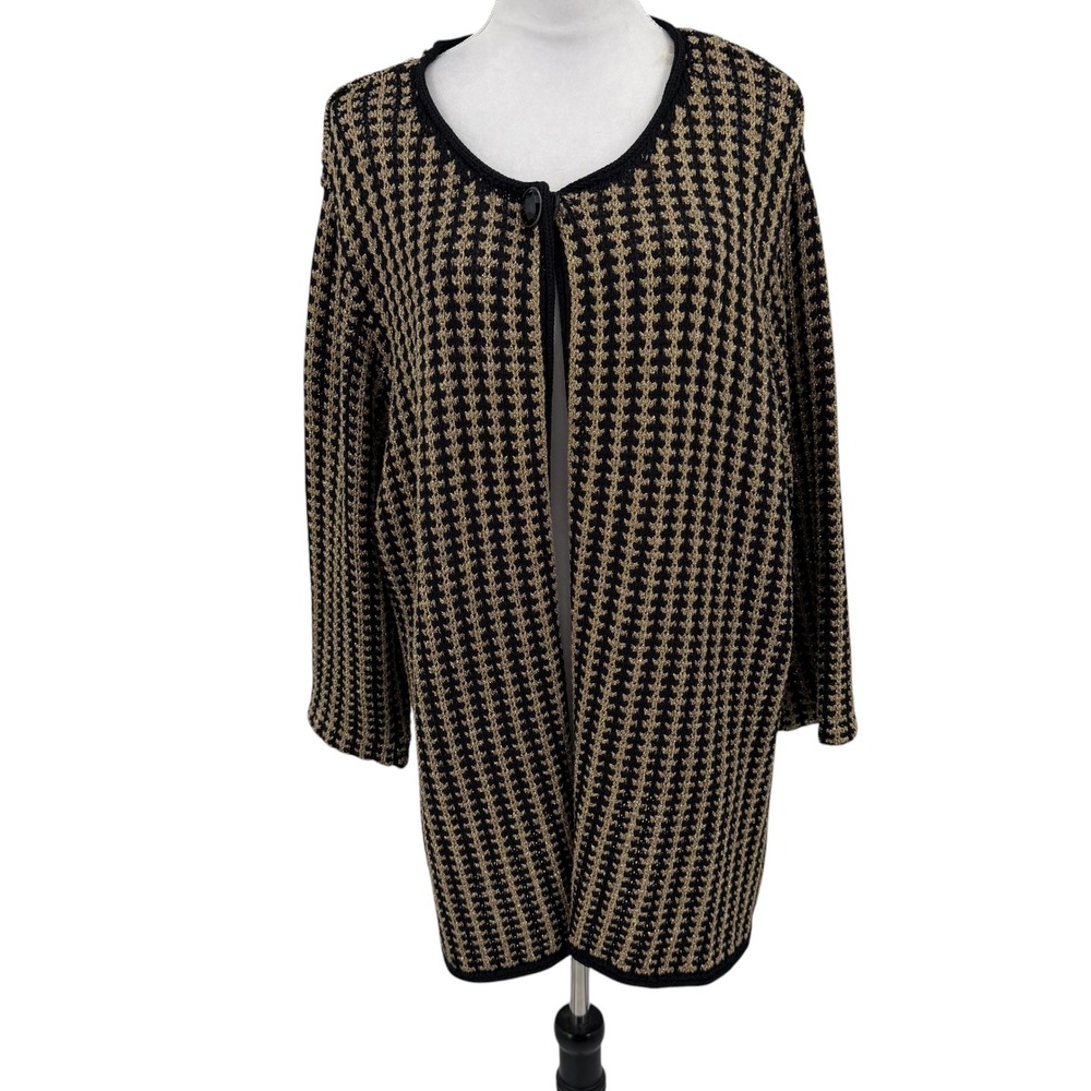 Jones New York Cardigan Women 3X Black Gold Cotton Blend 3/4 Sleeve Metallic